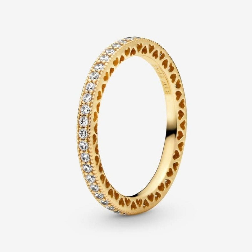 Pandora Sparkle & Hearts Ring14k gold plating 168655c01 NWT